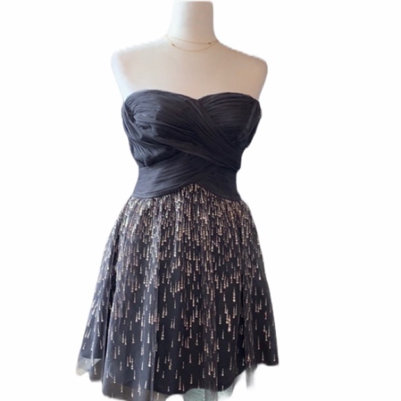 CACHE Glitter Strapless Cocktail Dress Holiday New Years Eve Gray Size 2 - Picture 2 of 9